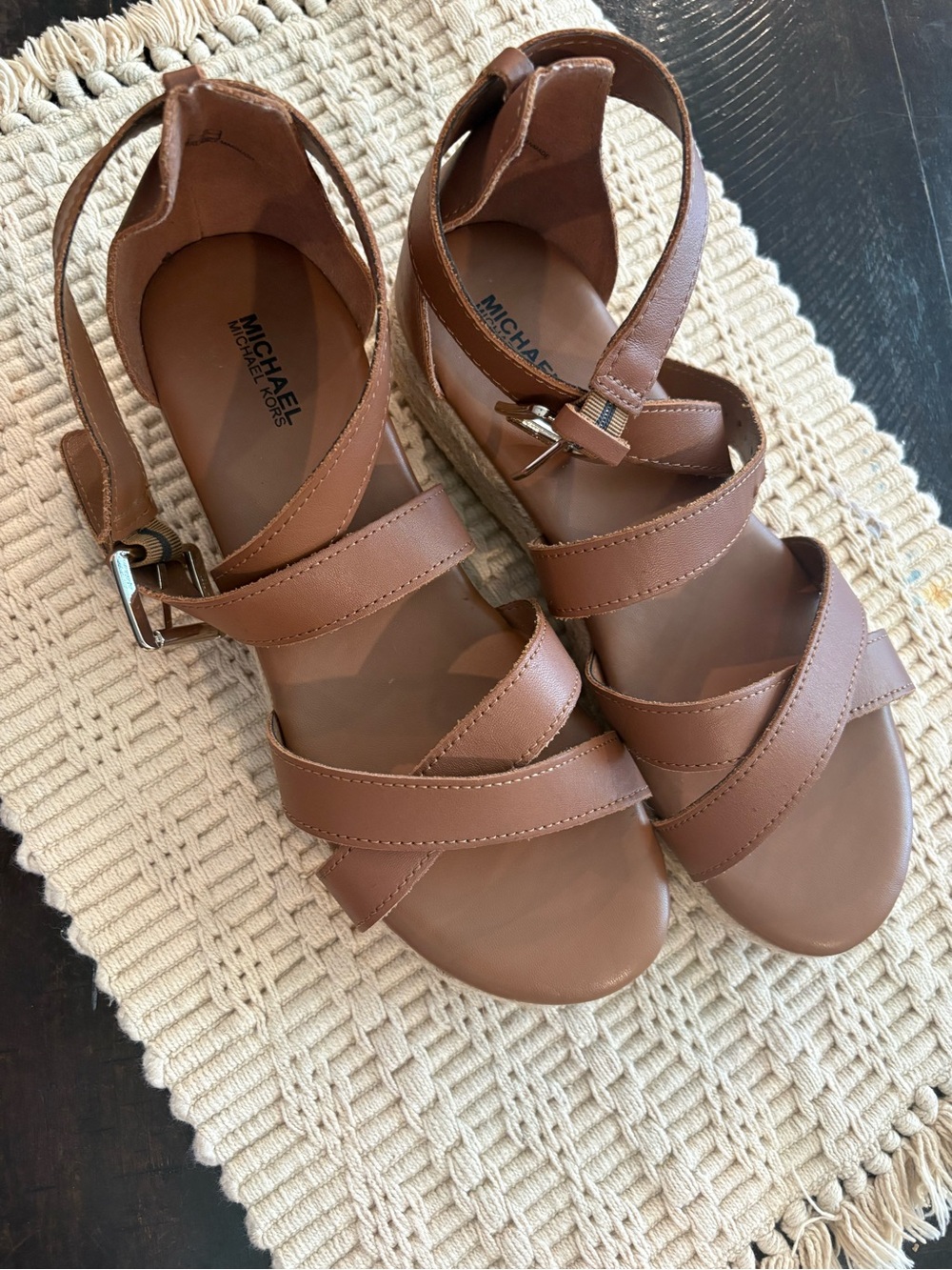MICHAEL Michael Kors Tan Strappy Leather Wedge Sandals kids size 6